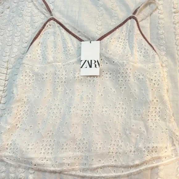 Zara Eyelet Spaghetti Strap Cami w/Lavender Velvet Ribbon Trim. Size Large.  NWT - Picture 9 of 11